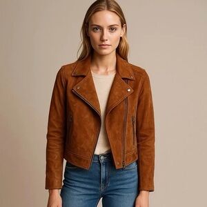BLANKNYC Genuine Suede Brown Leather Moto Jacket